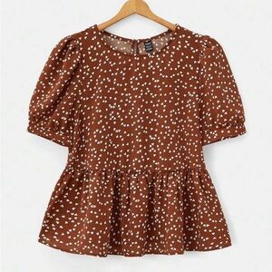 Brown Heart Print Women's Top